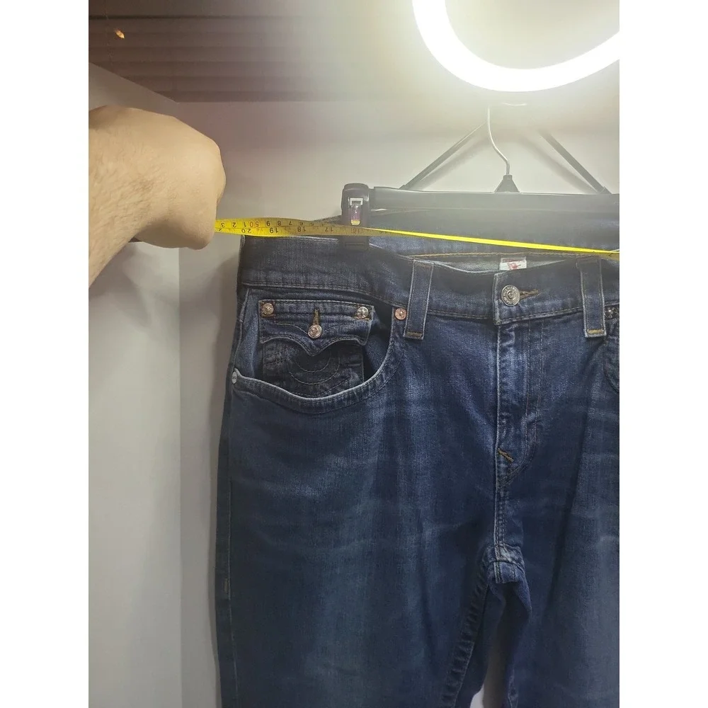 True Religion‎ Ricky Jeans Mens 38x32 Distress Blue Straight Leg Flap Pocket